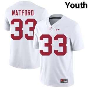 Adam Watford White #33 Official University of Alabama Youth College Football Jersey 138255-101